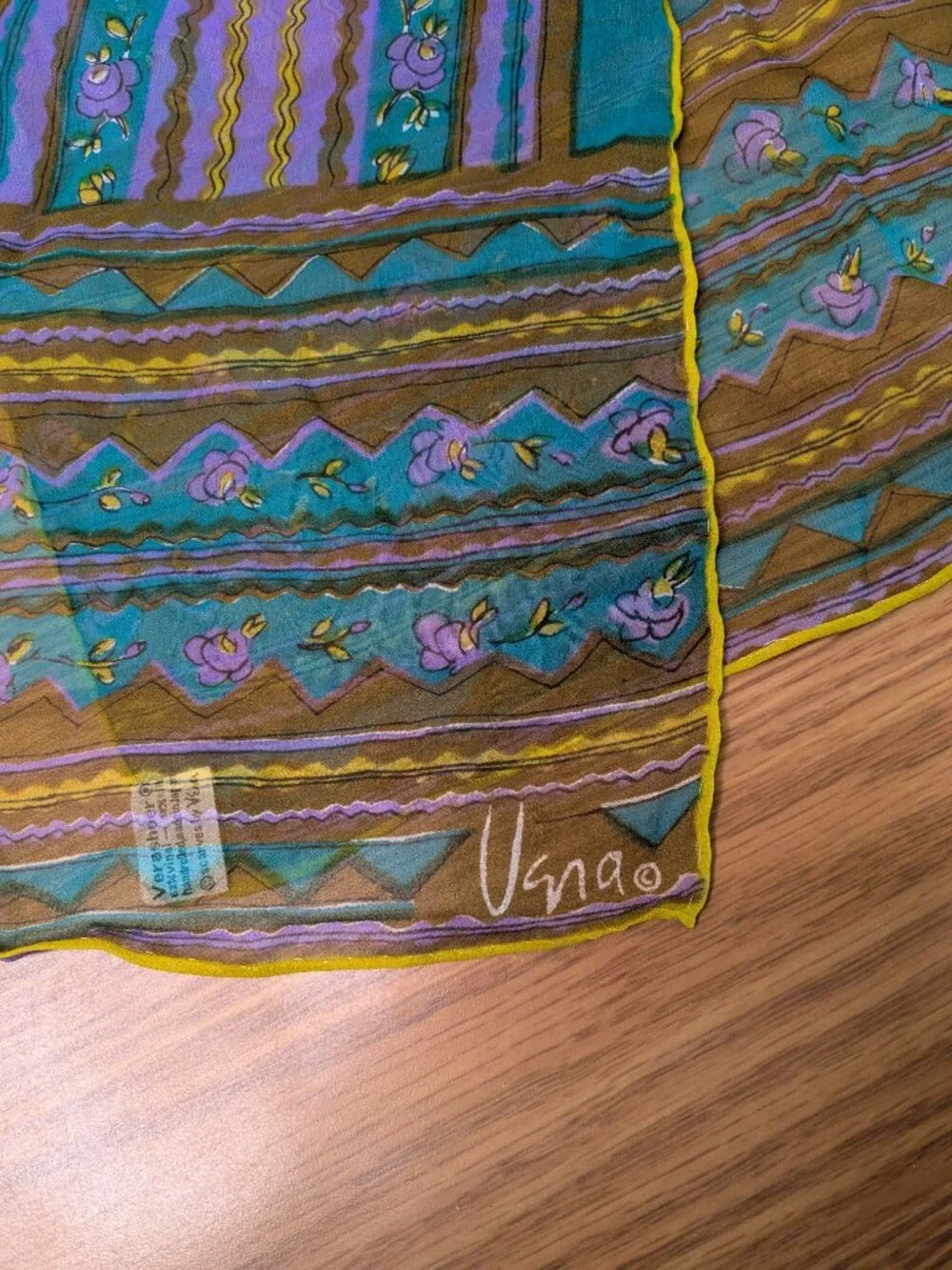 vintage 60s 70s vera scarf silk blend hand rolled made in Japan floral stripe